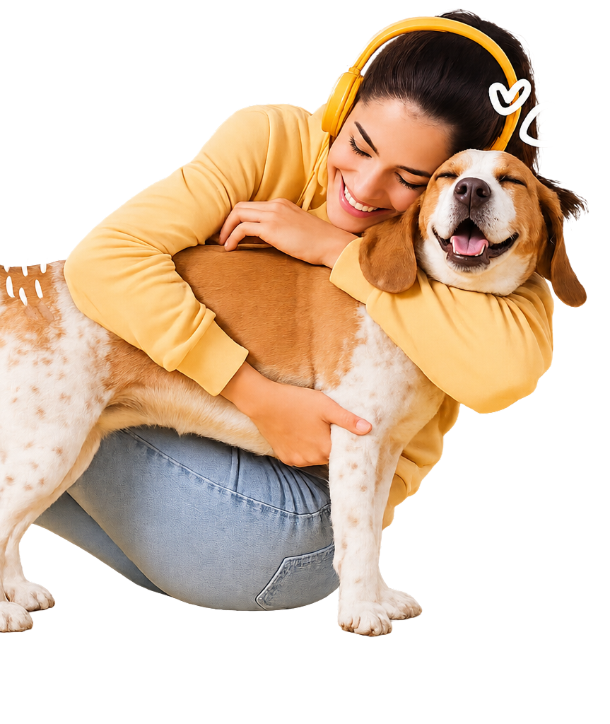Mulher abraçando carinhosamente um cachorro